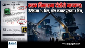 सडक विस्तारमा दोहोरो मापदण्ड: हेटौंडामा १५ दिन, तीन नम्बर पुलमा ३ दिन, वीरगञ्जमा रातारात डाेजर लगाएर ताेडफाेड (भिडियो रिपोर्ट)