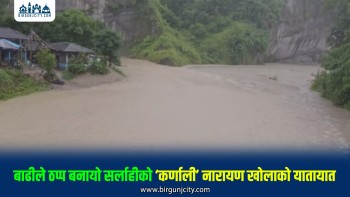 बाढीले ठप्प बनायो सर्लाहीको ‘कर्णाली’ नारायण खोलाको यातायात