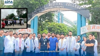 नेशनल मेडिकल कलेजका एमडी विद्यार्थीको आन्दोलन चर्कियो, गेटबाहिर प्रदर्शन