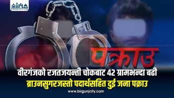 वीरगंजको रजतजयन्ती चोकबाट ४२ ग्रामभन्दा बढी ब्राउनसुगरजस्तो पदार्थसहित दुई जना पक्राउ