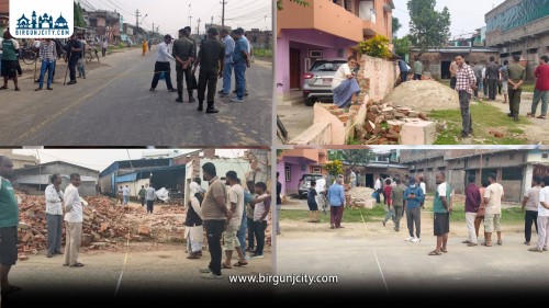 वीरगंजकाे मुख्य सडक विस्तार कार्य तीव्र आधिकारिक नक्साअनुसार सडकको केन्द्रविन्दु निर्धारण कार्य सुरु